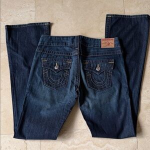True Religion Becky Dark Blue Jeans with Gold Stitching